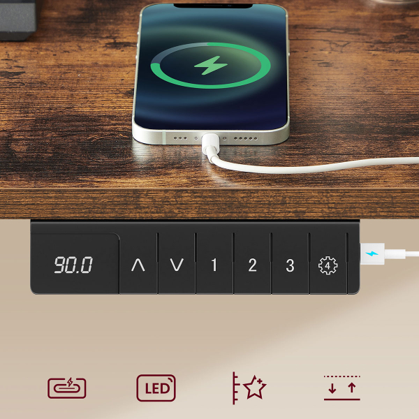 Ηλεκτρικό Γραφείο Με Ενσωματωμένες Πρίζες (140x60x72/120) & Ρυθμιζόμενο Ύψος Vasagle LSD184KD02