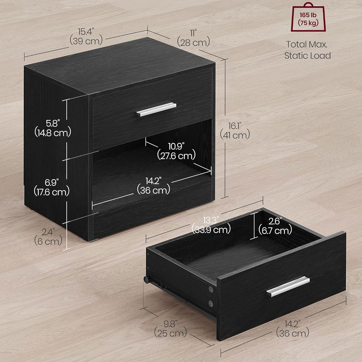 Κομοδίνο με Συρτάρι Ράφι (39X28X41) Vasagle Let619T56 Home Έπιπλα Κρεβατοκάμαρας Κομοδίνα Spitishop