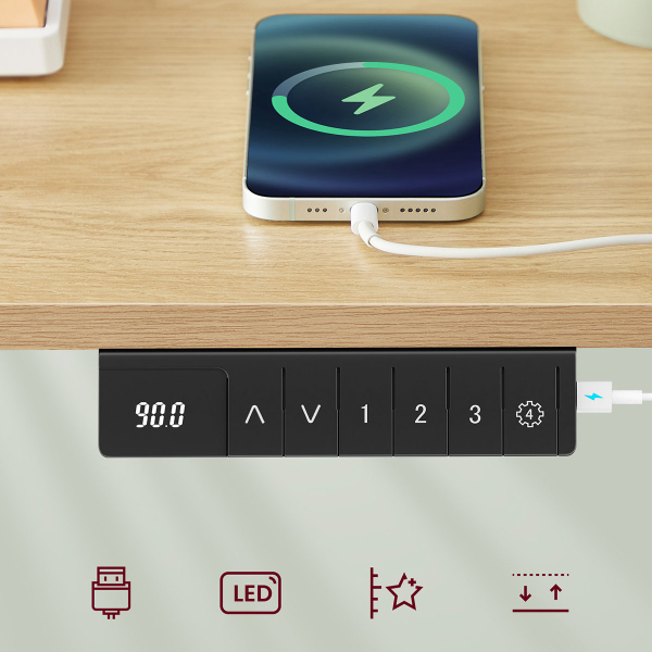 Ηλεκτρικό Γραφείο Με Ενσωματωμένες Πρίζες (140x60x72/120) & Ρυθμιζόμενο Ύψος Vasagle LSD184YD01