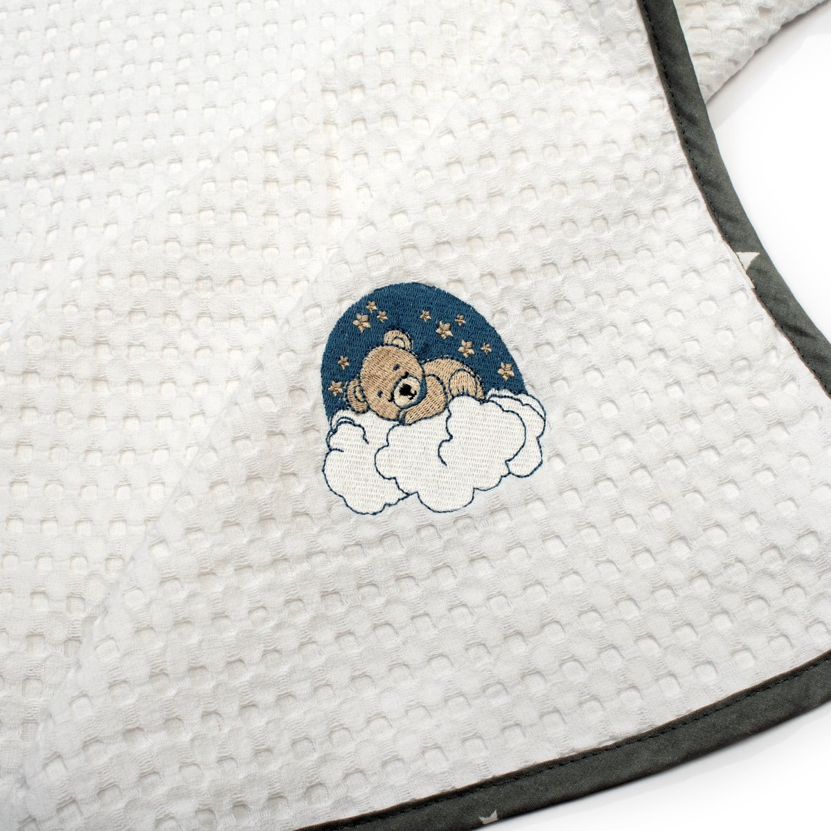 Κουβέρτα Πικέ Αγκαλιάς (80X110) Dimcol Bear 176 White-Grey Home Βρεφικά Προίκα Μωρού Κουβέρτες Βρεφικές Καλοκαιρινές Spitishop