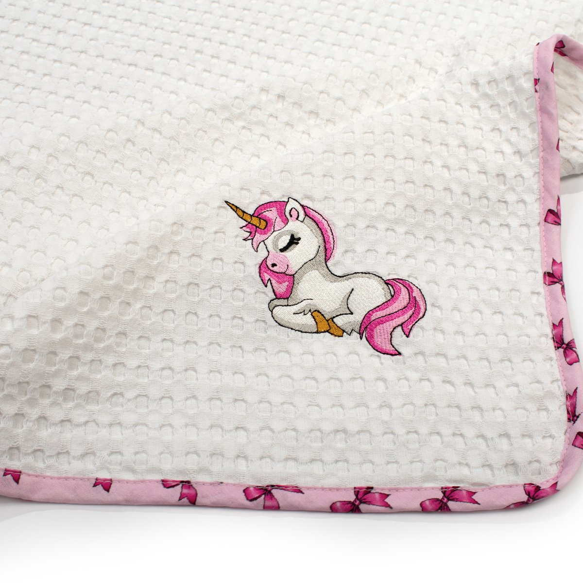 Κουβέρτα Πικέ Αγκαλιάς (80X110) Dimcol Unicorn 188 White-Pink Home Βρεφικά Προίκα Μωρού Κουβέρτες Βρεφικές Καλοκαιρινές Spitishop