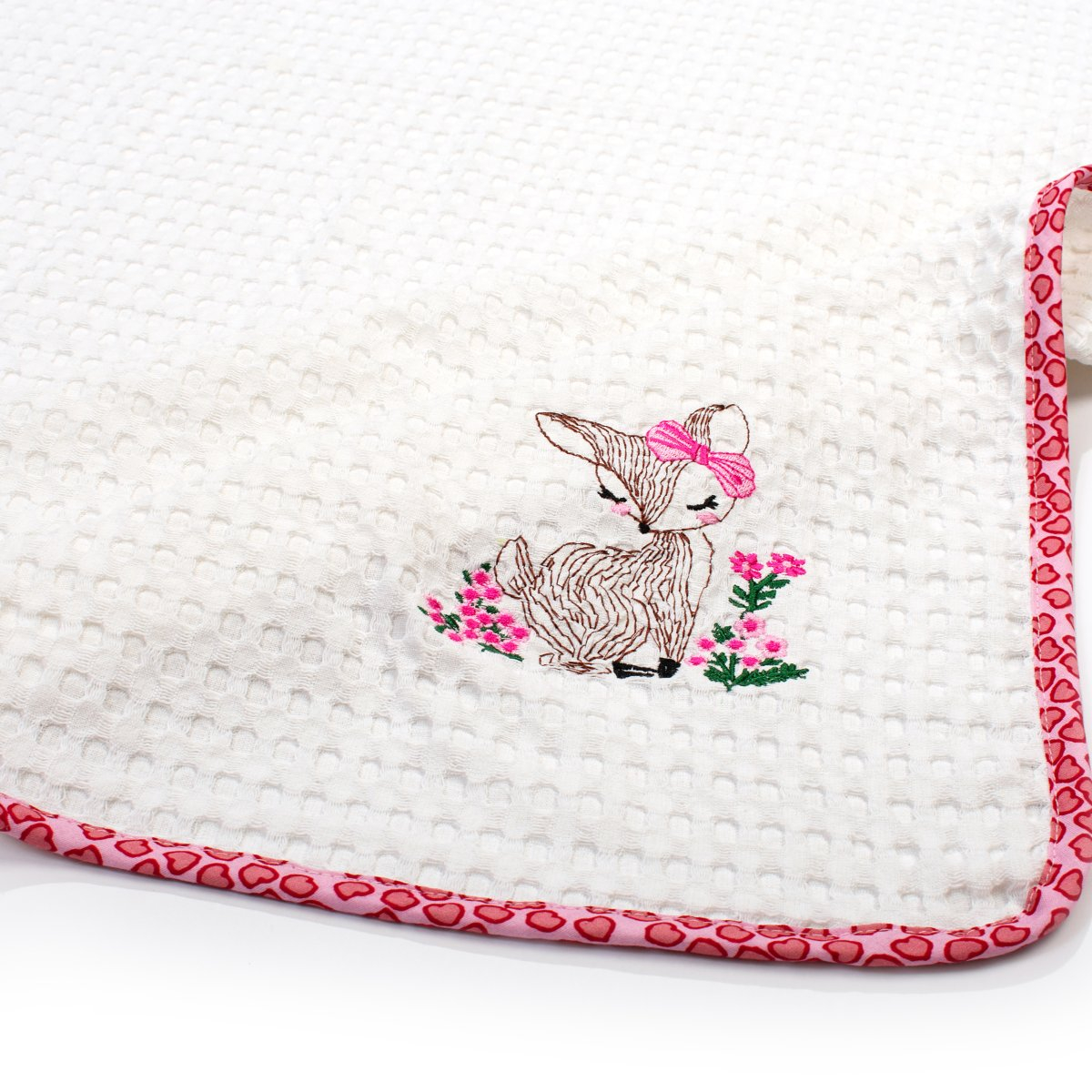 Κουβέρτα Πικέ Αγκαλιάς (80X110) Dimcol Deer 197 White-Pink Home Βρεφικά Προίκα Μωρού Κουβέρτες Βρεφικές Καλοκαιρινές Spitishop