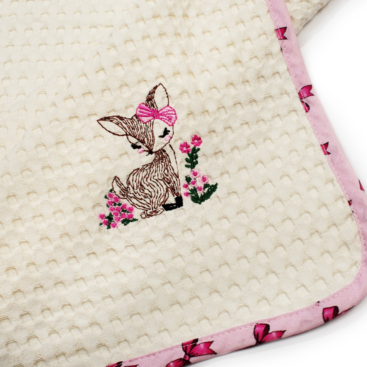 Κουβέρτα Πικέ Αγκαλιάς (80X110) Dimcol Deer 198 Ecru-Pink Home Βρεφικά Προίκα Μωρού Κουβέρτες Βρεφικές Καλοκαιρινές Spitishop