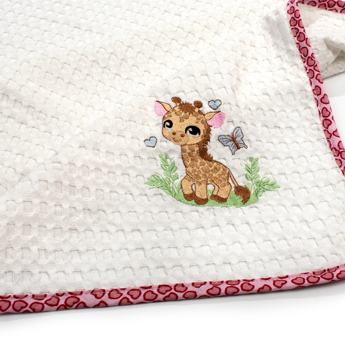 Κουβέρτα Πικέ Κούνιας (100X160) Dimcol Giraffe 172 White-Pink Home Βρεφικά Προίκα Μωρού Κουβέρτες Βρεφικές Καλοκαιρινές Spitishop