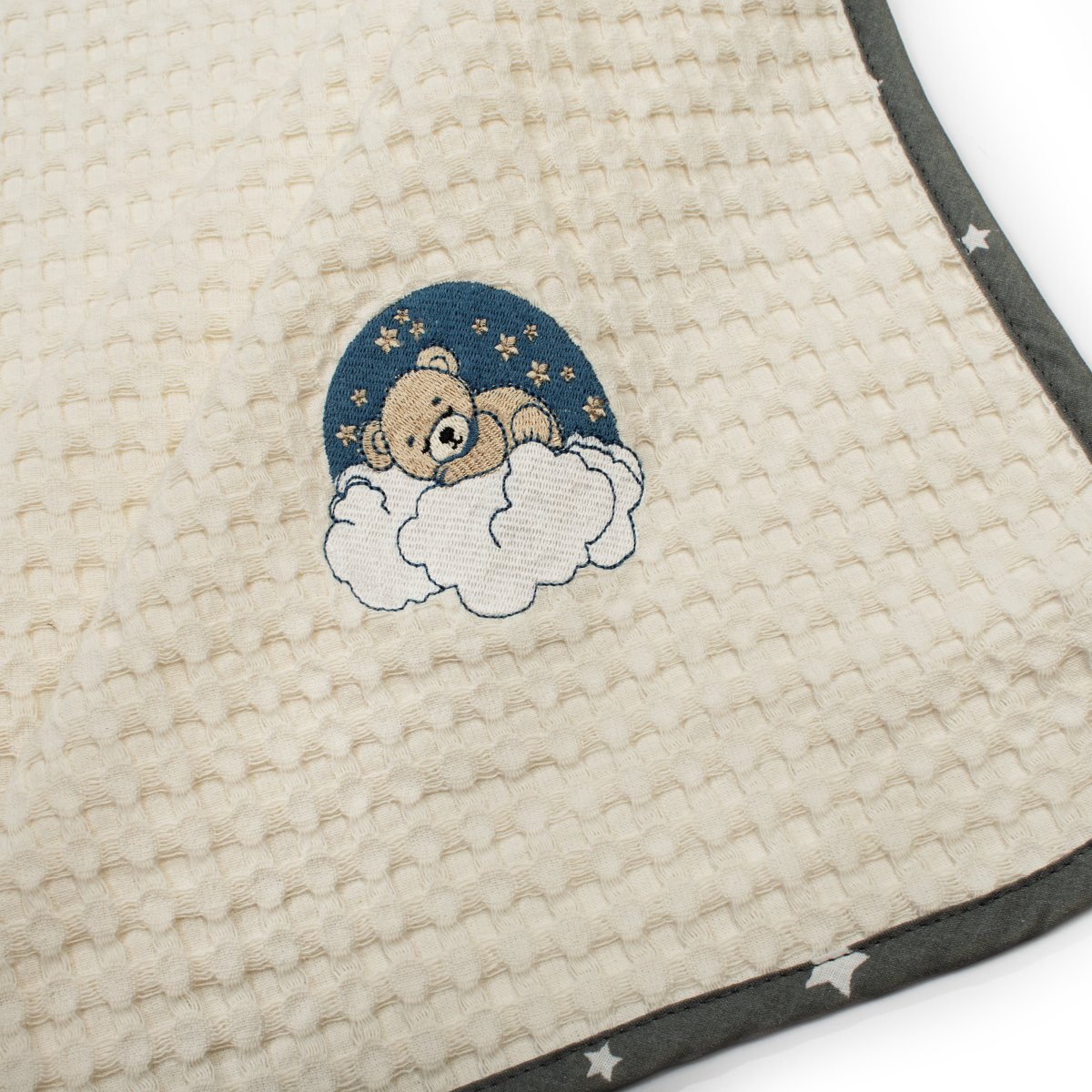 Κουβέρτα Πικέ Κούνιας (100X160) Dimcol Cloudy Bear 177 Ecru-Grey Home Βρεφικά Προίκα Μωρού Κουβέρτες Βρεφικές Καλοκαιρινές Spitishop