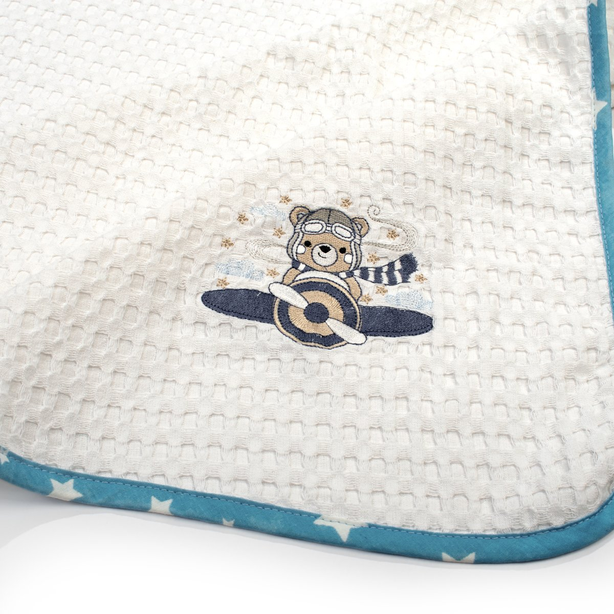 Κουβέρτα Πικέ Κούνιας (100X160) Dimcol Aviator 184 White-Sky Blue Home Βρεφικά Προίκα Μωρού Κουβέρτες Βρεφικές Καλοκαιρινές Spitishop