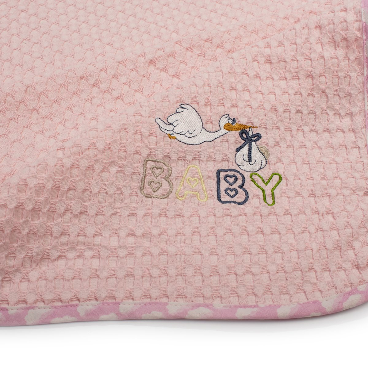 Κουβέρτα Πικέ Κούνιας (100X160) Dimcol Stork 192 Pink Home Βρεφικά Προίκα Μωρού Κουβέρτες Βρεφικές Καλοκαιρινές Spitishop