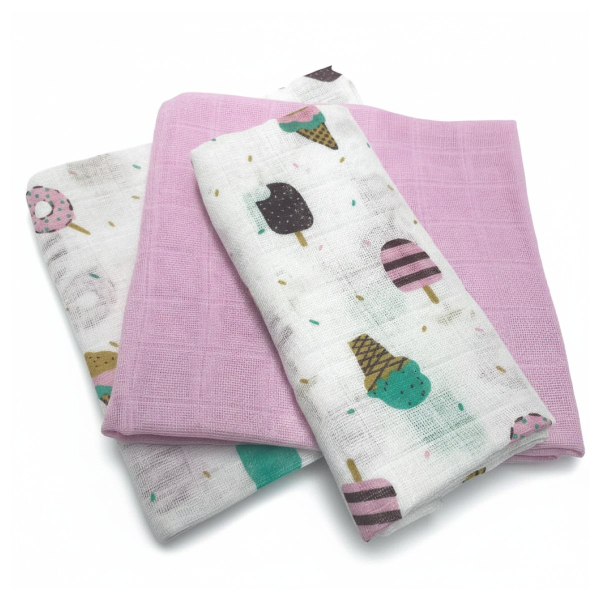 Μουσελίνες/Πάνες Αγκαλιάς (Σετ 3τμχ) Gamberritos Ice Creams Ροζ 9274P-7