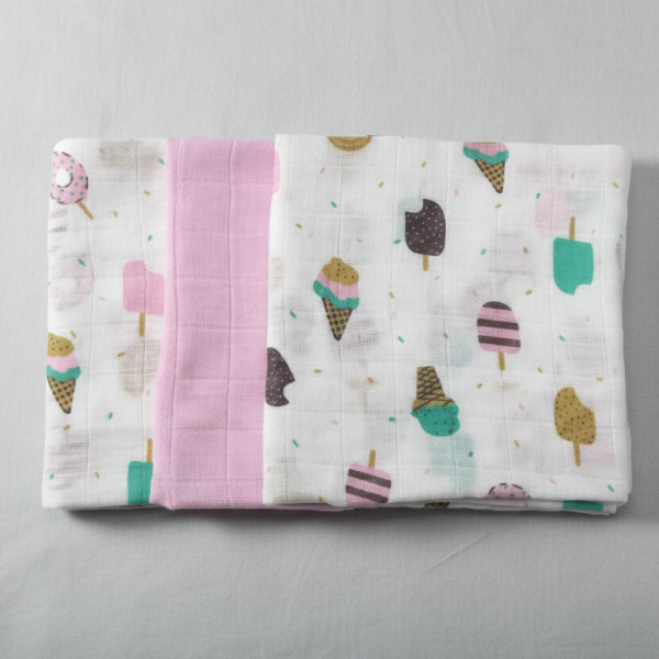 Μουσελίνες/Πάνες Αγκαλιάς (Σετ 3τμχ) Gamberritos Ice Creams Ροζ 9274P-7