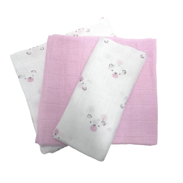 Μουσελίνες/Πάνες Αγκαλιάς (Σετ 3τμχ) Gamberritos Bears Ροζ 9274P-9