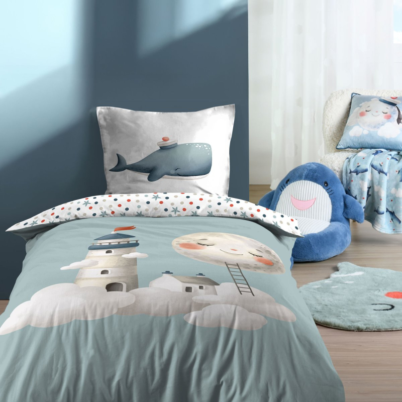 Παπλωματοθήκη Μονή (140x200) + Διακοσμητική Μαξιλαροθήκη S-F Moby Blue CE077001