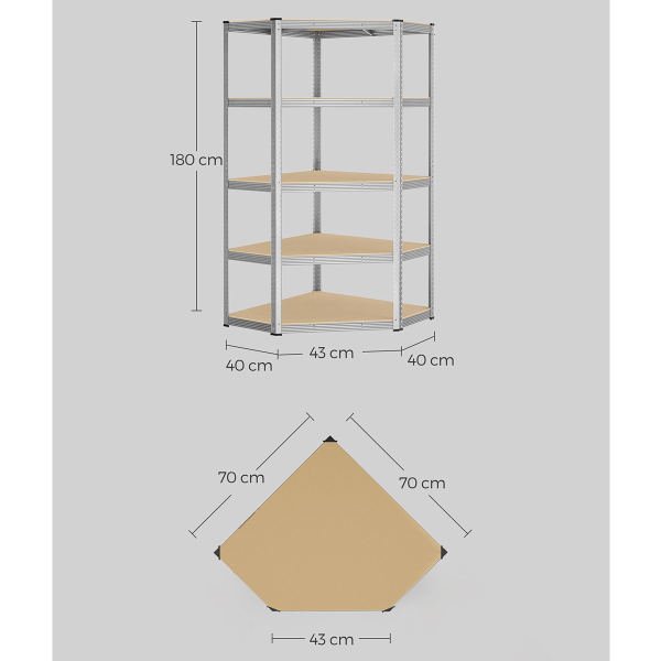 Γωνιακή Μεταλλική Ραφιέρα Δαπέδου 5 Θέσεων (70x70x180) Songmics GLR080E01V1