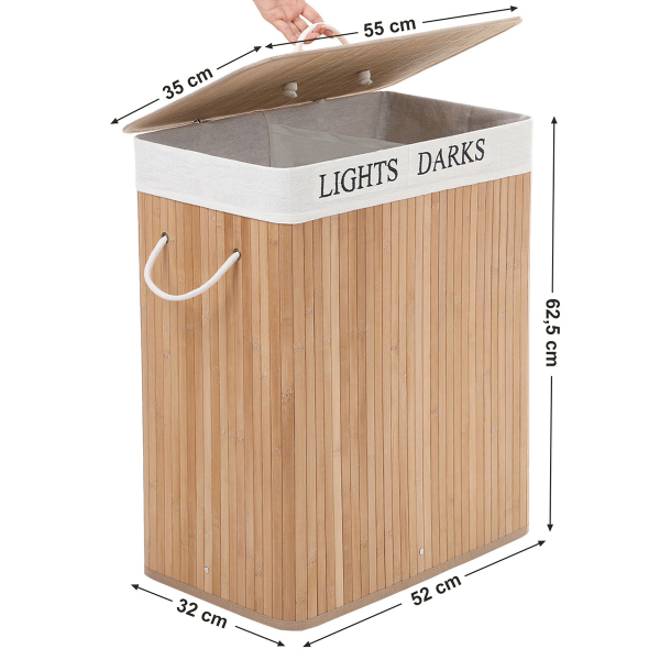 Καλάθι Απλύτων 2 Θέσεων (52x32x62.5) Songmics LCB64YV1