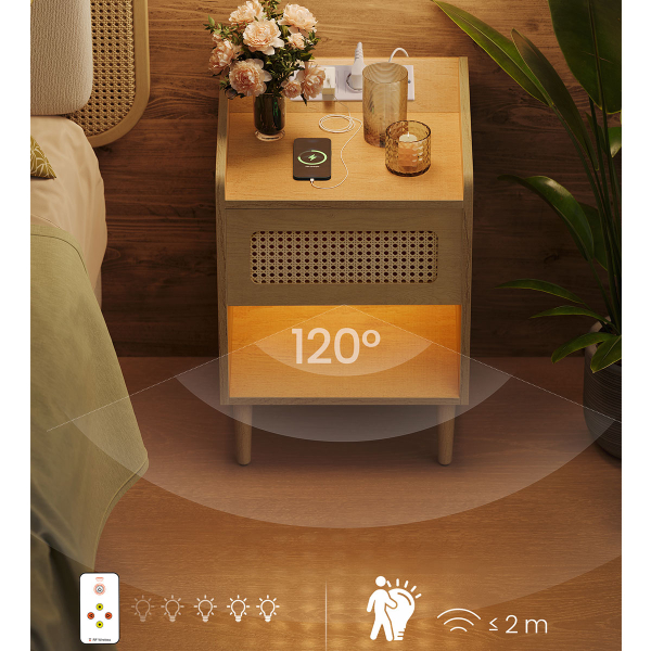 Κομοδίνο Με Ενσωματωμένες Πρίζες - USB & Led (40x35x60) Songmics LET617Y02V1