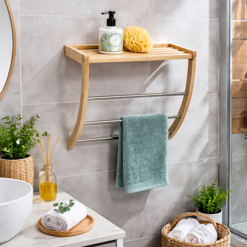 Κρεμάστρα Μπάνιου Τριπλή Για Πετσέτες Με Ράφι (38x24x40) Z-L 13595