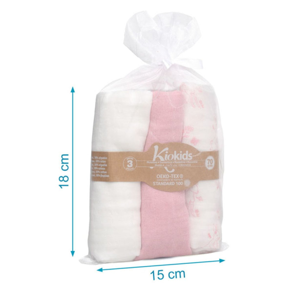 Μουσελίνες/Πάνες Αγκαλιάς (Σετ 3τμχ) Kiokids Forest Ροζ 6399