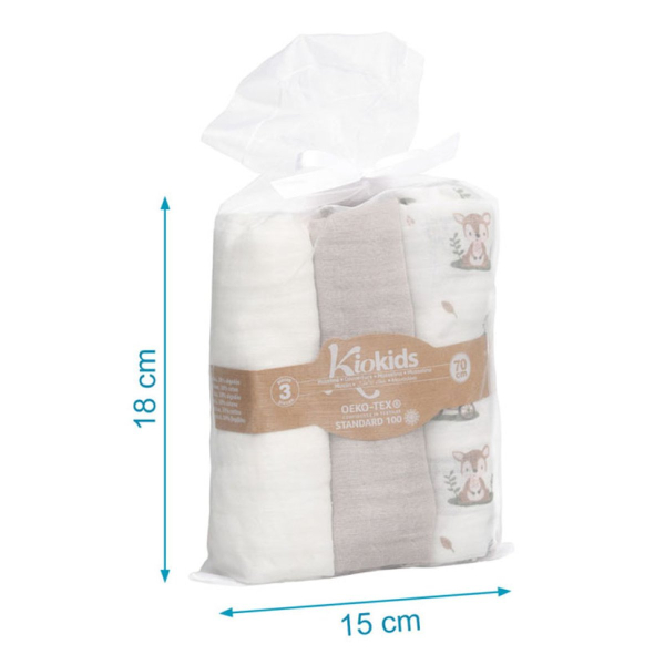 Μουσελίνες/Πάνες Αγκαλιάς (Σετ 3τμχ) Kiokids Forest Γκρι 6407
