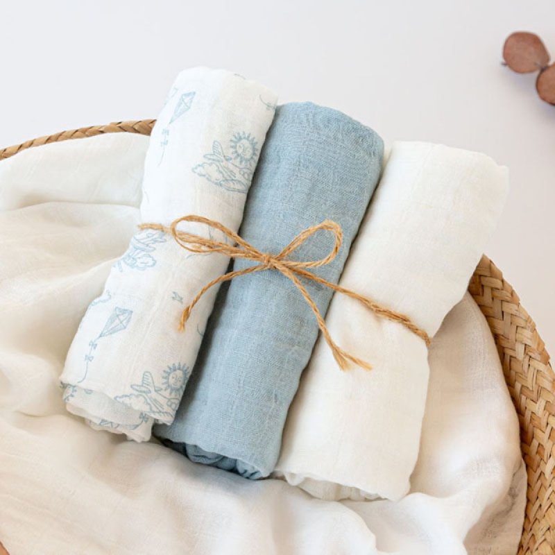 Μουσελίνες/Πάνες Αγκαλιάς (Σετ 3τμχ) Kiokids Sky Σιέλ 6400