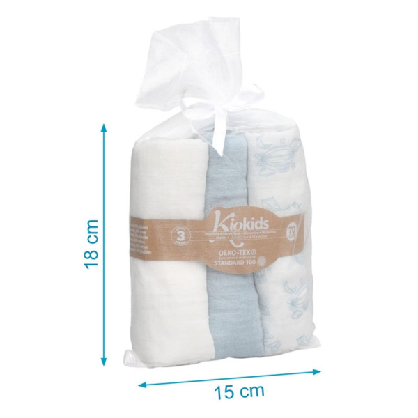 Μουσελίνες/Πάνες Αγκαλιάς (Σετ 3τμχ) Kiokids Sky Σιέλ 6400