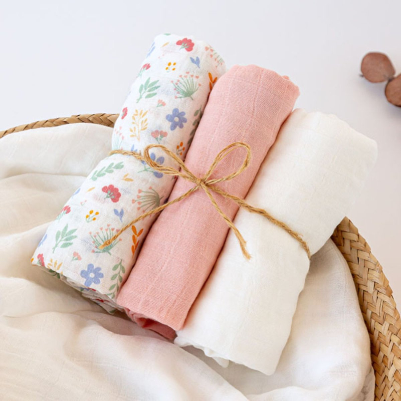 Μουσελίνες/Πάνες Αγκαλιάς (Σετ 3τμχ) Kiokids Spring Ροζ 6410