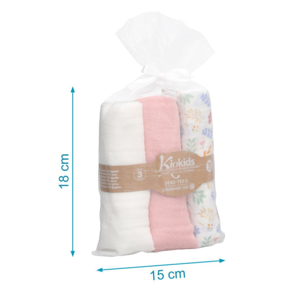 Μουσελίνες/Πάνες Αγκαλιάς (Σετ 3τμχ) Kiokids Spring Ροζ 6410