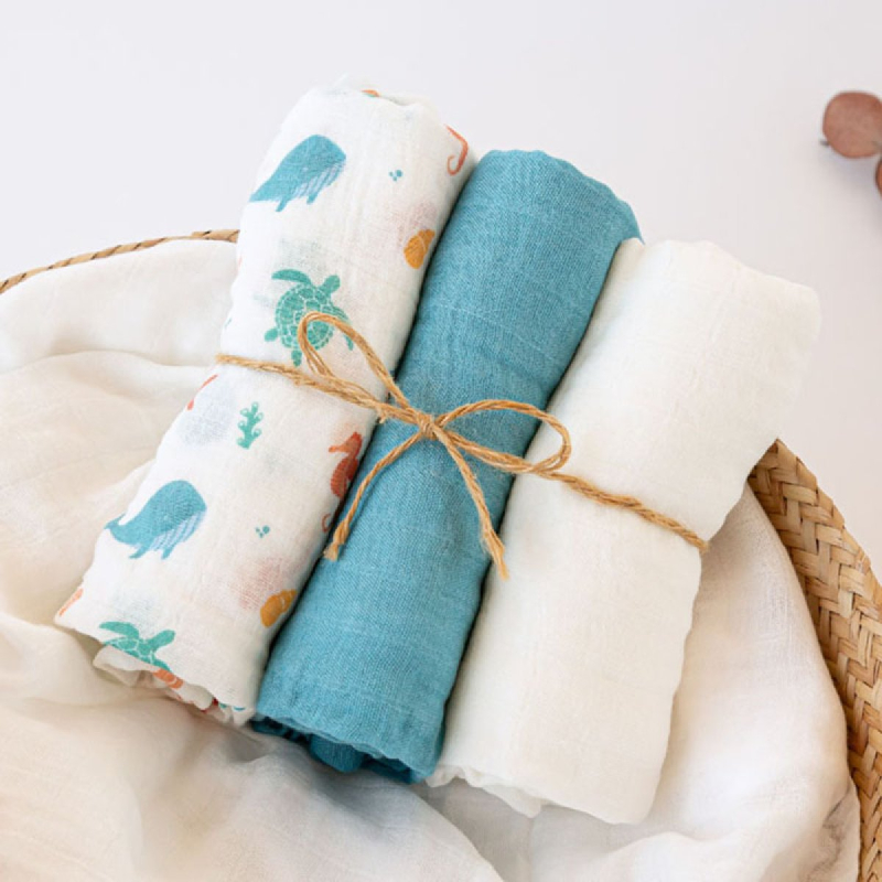 Μουσελίνες/Πάνες Αγκαλιάς (Σετ 3τμχ) Kiokids Ocean Μπλε 6403