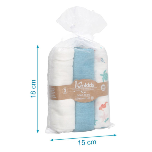 Μουσελίνες/Πάνες Αγκαλιάς (Σετ 3τμχ) Kiokids Ocean Μπλε 6403