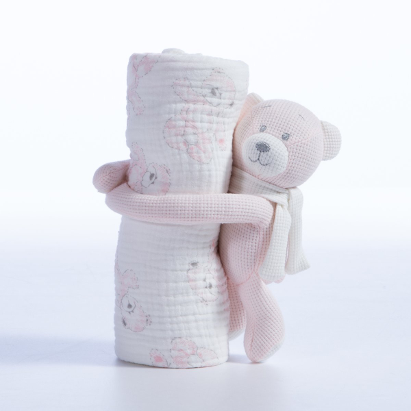 Κουβέρτα Πικέ Αγκαλιάς (75x100) + Λούτρινο Nef-Nef Homeware Teddy Pink