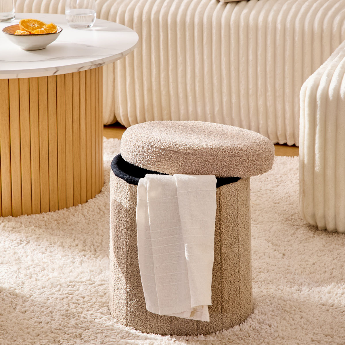 Σκαμπό Με Αποθηκευτικό Χώρο (Φ32x38) A-S Jaiko Beige 214224