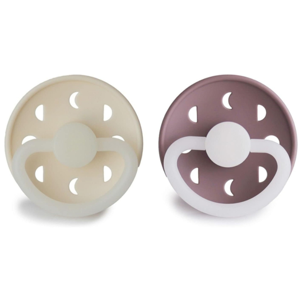 Φωσφοριζέ Πιπίλες Σιλικόνης Φυσιολογικές 0Μ+ (Σετ 2τμχ) Frigg Moon Phase Cream/Twilight Mauve