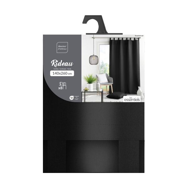 Κουρτίνα (140x260) Με Τιράντες L-C Essentiel Black 1600832