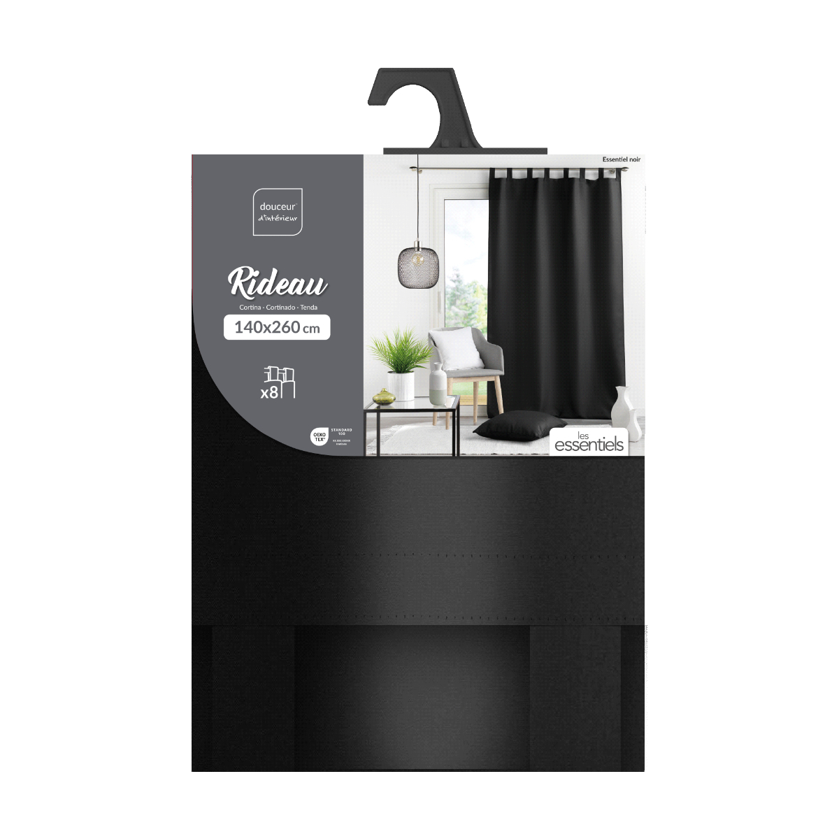 Κουρτίνα (140X260) με Τιράντες L-C Essentiel Black 1600832 Home Κουρτίνες Σαλονιού Spitishop