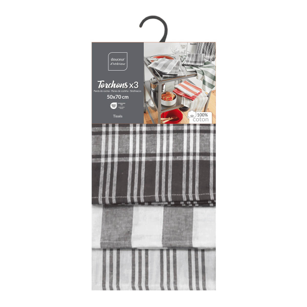 Ποτηρόπανα Κουζίνας (Σετ 3τμχ) L-C Bayado Charcoal Grey 1731294