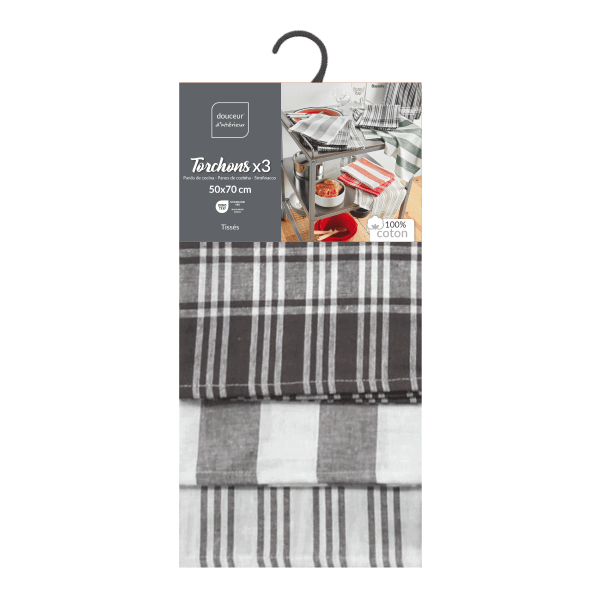 Ποτηρόπανα Κουζίνας (Σετ 3τμχ) L-C Bayado Charcoal Grey 1731294