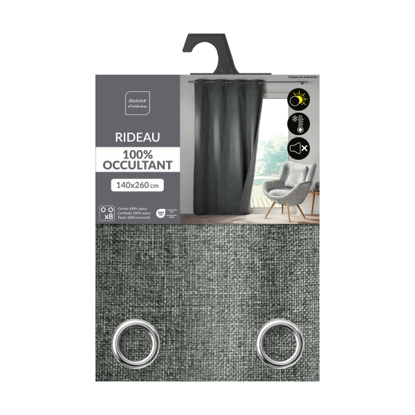 Θερμομονωτική Κουρτίνα Συσκότισης (140x260) Με Τρουκς L-C Crepuscule Charcoal Grey 1609774