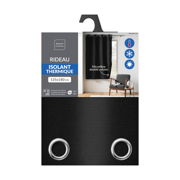 Θερμομονωτική Κουρτίνα Παραθύρου (135x180) Με Τρουκς L-C Micropolar Black 1612384