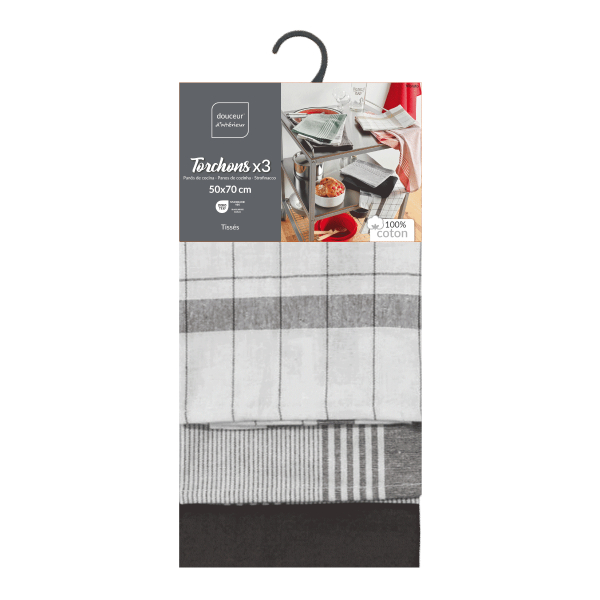 Ποτηρόπανα Κουζίνας (Σετ 3τμχ) L-C Vibrato Charcoal Grey 1731297