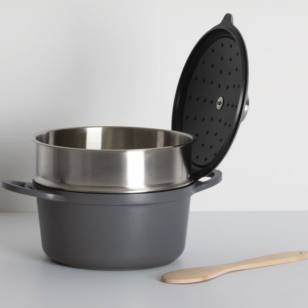 Αντικολλητική Κατσαρόλα Ατμού (24εκ.) Χυτού Αλουμινίου F-V Aluro Grey 189457A