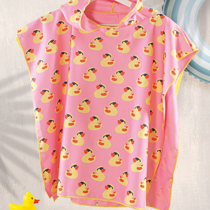 Παιδικό Πόντσο Microfiber (60x60) Rythmos Duck Pink