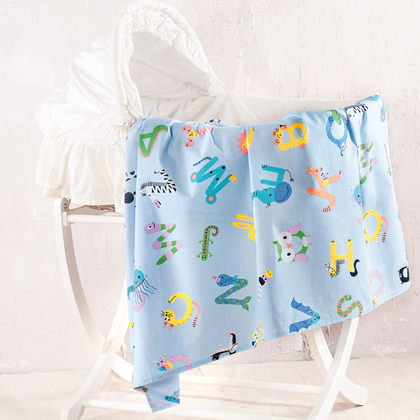 Σεντόνι Λίκνου Επίπεδο (80x110) Rythmos Baby Letterland Blue
