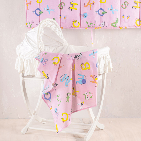 Σεντόνι Λίκνου Επίπεδο (80x110) Rythmos Baby Letterland Pink