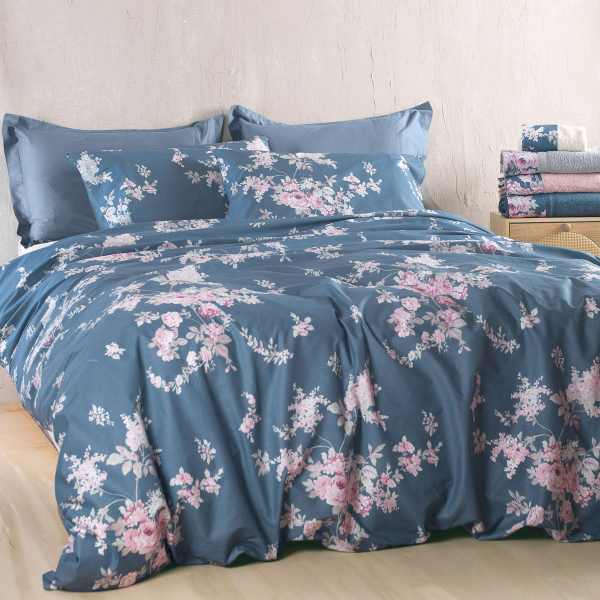 Παπλωματοθήκη Υπέρδιπλη (Σετ 20x250) Rythmos Nova Springtime D.Blue