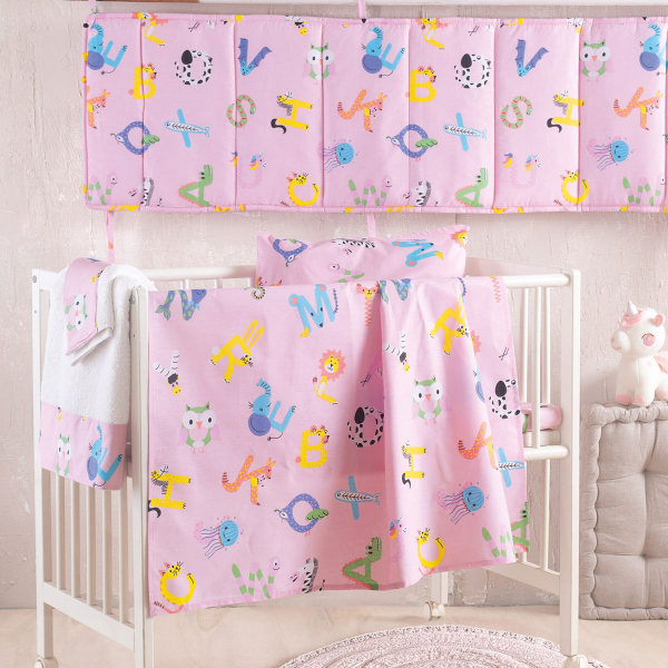 Παπλωματοθήκη Κούνιας (Σετ 110x160) Rythmos Baby Letterland Pink