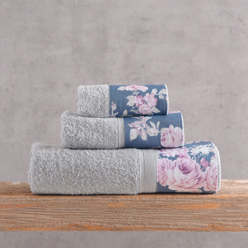 Πετσέτες Μπάνιου (Σετ 3τμχ) Rythmos Springtime Grey-D.Blue 500gsm