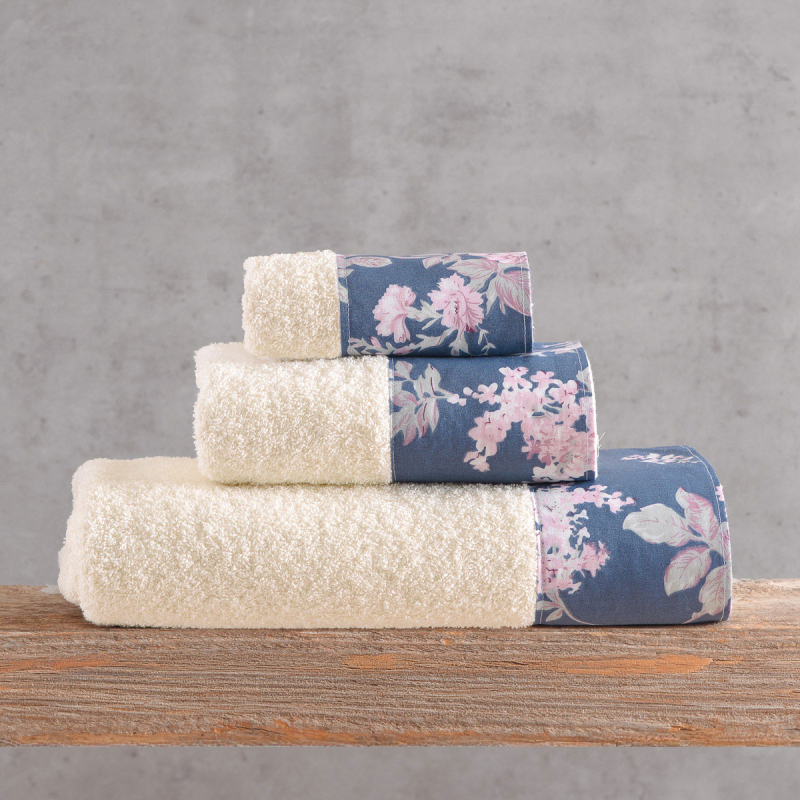 Πετσέτες Μπάνιου (Σετ 3τμχ) Rythmos Springtime Ecru-D.Blue 500gsm