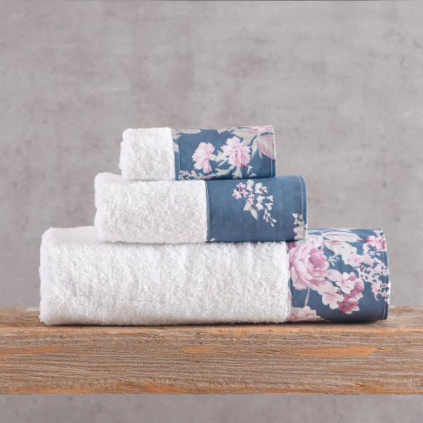 Πετσέτες Μπάνιου (Σετ 3τμχ) Rythmos Springtime White-D.Blue 500gsm