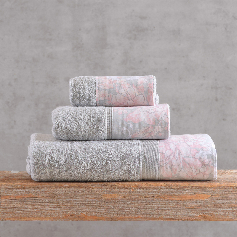 Πετσέτες Μπάνιου (Σετ 3τμχ) Rythmos Candince Grey-Pink 500gsm