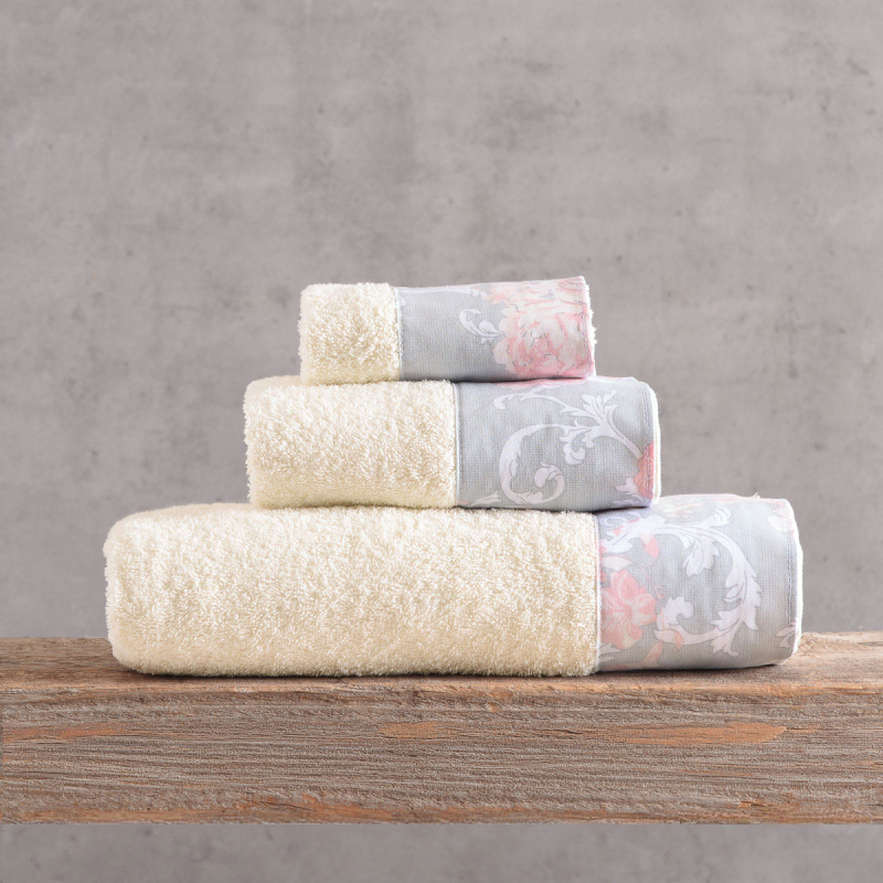 Πετσέτες Μπάνιου (Σετ 3τμχ) Rythmos Candince Ecru-Pink 500gsm