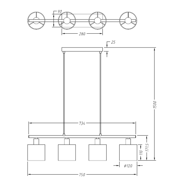 Φωτιστικό Οροφής Πολύφωτο RL Tommy Silver R30334001