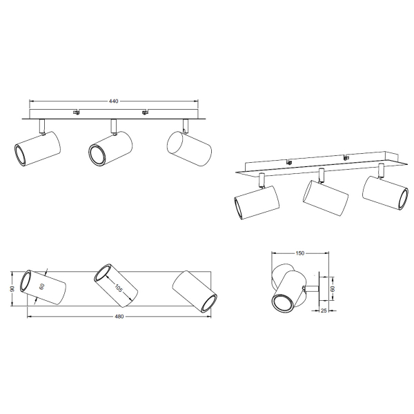 Σποτ Τρίφωτο Trio Lighting Marley Black 802400332
